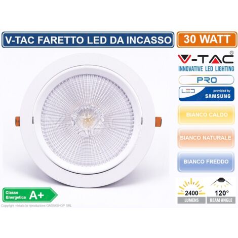 Faretto Led Da Incasso Orientabile 30W Cob Caldo 3000K Diametro 225mm Foro 195mm Chip Samsung SKU-21845