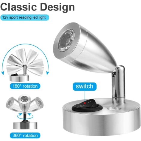 Faretto LED da lettura 12V con interruttore regolabile, luce calda per camper, barche, luce interna a LED (2 pezzi) (interruttore A-ON/OFF)