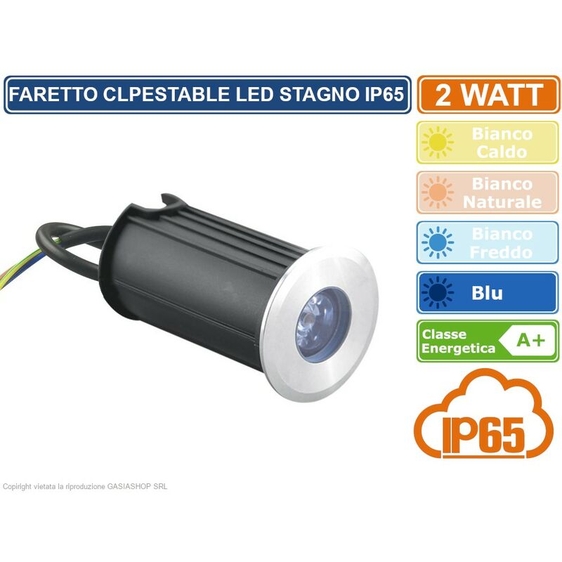 Image of Faretto led incasso segnapasso calpestabile da interramento 2W IP65 luce calda fredda naturale blu - Colore Luce: Bianco Freddo