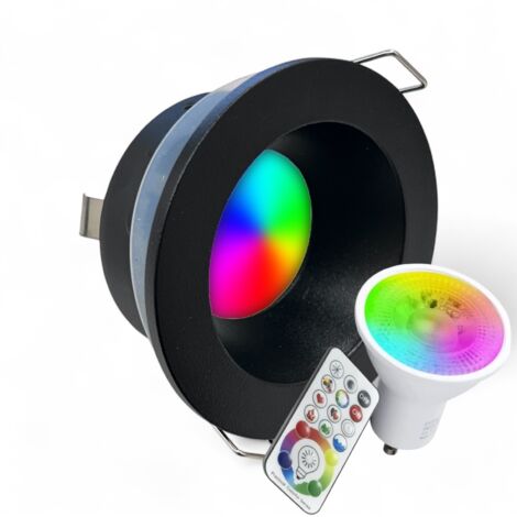Faretto LED nero da incasso 5W GU10 per bagno, doccia e ambienti interni/esterni, RGBW cromoterapia con telecomando e giochi di luce ed effetti colore