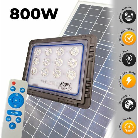 081 Store - 3 PEZZI faro led esterno con pannello solare 1000w luce bianca  6000k Bianco IP66 impermeabile pannello led solare fotovoltaico con  telecomando : : Illuminazione