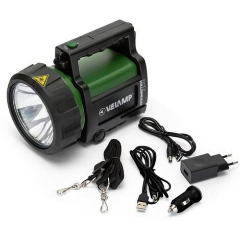 Faro led portatile Doomster, 5W, 350 lm, portata 500 metri, luminosità regolabile, con adattatore 220V e da auto - Velamp IR666-5W