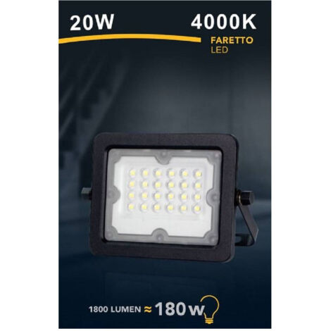 Faretto Led Proiettore Slim Esterno Nero 20w Ip65 Luce 4000k 6500k 3000k Fs20w-n