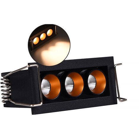 FARETTO LED RETTANGOLARE NERO DA INCASSO PER CONTROSOFFITTI 6W LUCE CALDA 3000K - DESIGN INNOVATIVO CON CONO DI PROIEZIONE IN COLORE BRONZO