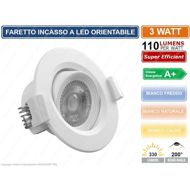 Image of FARETTO LED ROTONDO DA INCASSO 3W SMD 2835 330 LUMEN 2700K - 4000K - 6000K - Colore Luce: Bianco Caldo