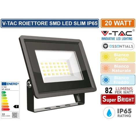 Faretto LED V-TAC 20W 4000K 1650lm Nero IP65 esterno