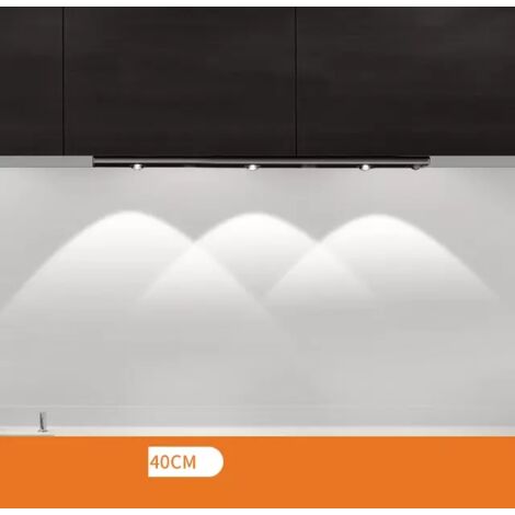 Faretto LED wireless con sensore di movimento, lampada intelligente ricaricabile da cucina, retroilluminazione magnetica per bagno, armadi, guardaroba - Nero (dimmer a tre colori) 40 cm - RWTrack Ligh