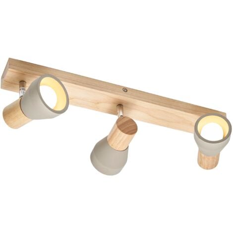 Faretto Lindby Filiz a 3 luci, lunghezza 47 cm, legno, cemento