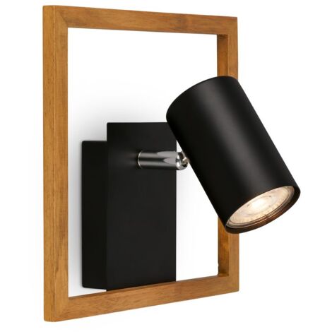 Faretto, nero, con legno, escl. 1xGU10/max. 9W