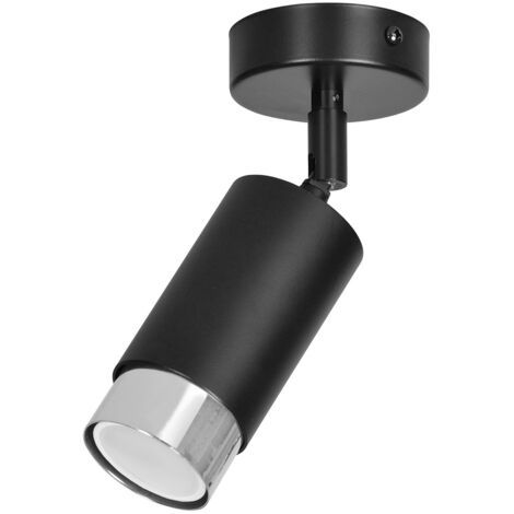 Faretto Orientabile 1 Luce Ragnar A Cilindro In Acciaio Nero E Cromo