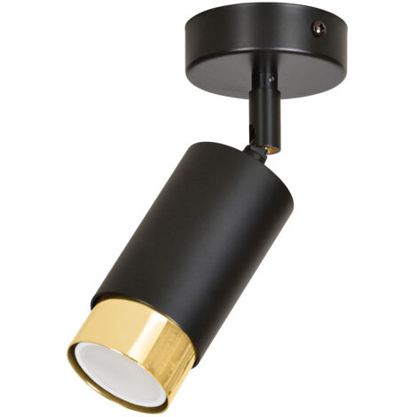 Faretto Orientabile 1 Luce Ragnar A Cilindro In Acciaio Nero E Oro