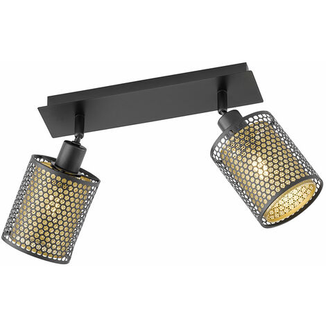 Faretto oro nero 2 fiamme plafoniera orientabile Plafoniera 2 faretti vintage, ferro acciaio, aspetto griglia, 2x prese E14, LxPxA 30x10x21 cm, Wofi 12108