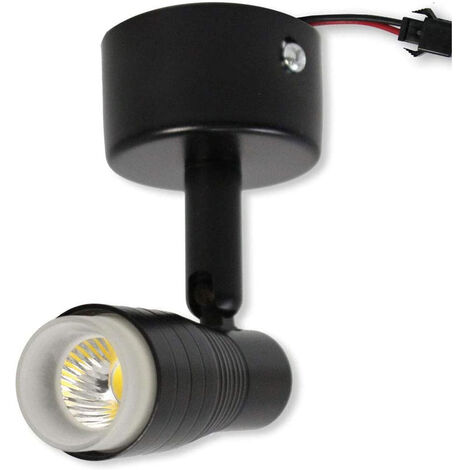 Faretto proiettore led cob 3 watt con staffa orientabile applique da soffitto o parete scocca nera luce fredda 6500 k