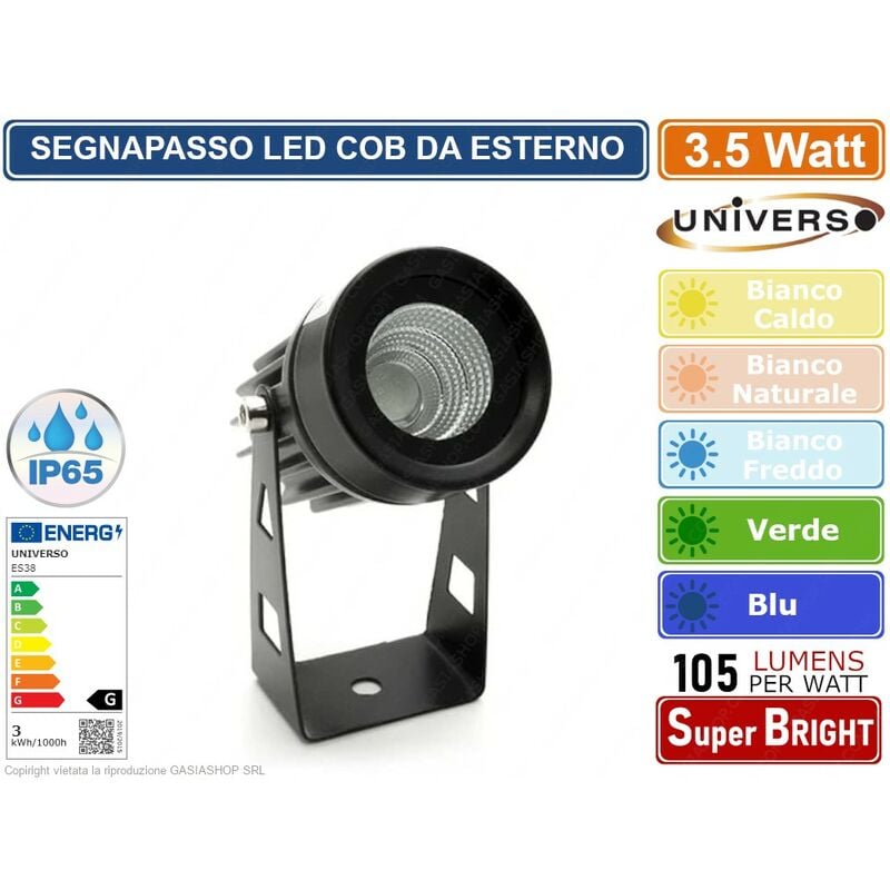 Image of Universo - faro proiettore cob led orientabile da giardino nero da 3.5W IP65 luce bianco caldo bianco naturale bianco freddo verde blu - Colore Luce: