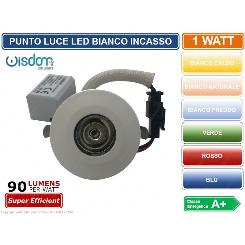 Image of Faro faretto led punto luce rotondo colore bianco incasso 1W 3000K 4000K 6500K blu rosso verde - Colore Luce: Rosso