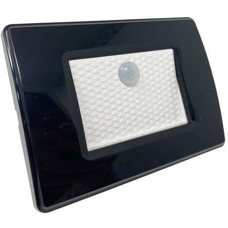Faretto segnapassi con placca nera da muro con sensore di movimento pir 1,3 watt per cassetta 503 luce naturale 4000k