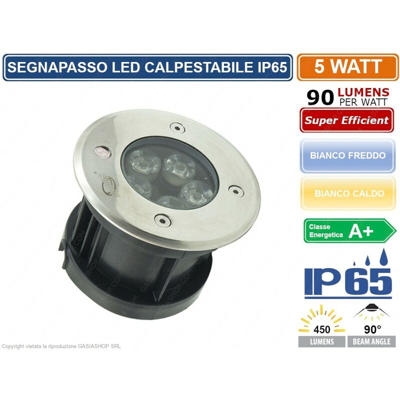 Segnapasso led Esterno Giardino 5W Luce Calda Faretto Incasso Tondo Caplestabile