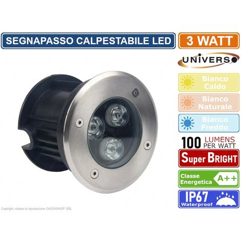 FARETTO SEGNAPASSO CALPESTABILE LED DA INTERRAMENTO 3 WATT SMD POWER LED IP67 - Colore Luce: Bianco Naturale