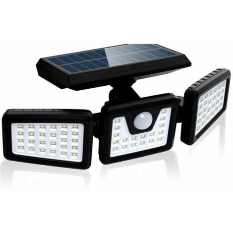 Faretto solare a LED, luce esterna con sensore di movimento a 70 LED con 3 teste, IP67 impermeabile, faretto solare esterno da 550 lm, luce solare esterna bianca fredda 6500K per giardino