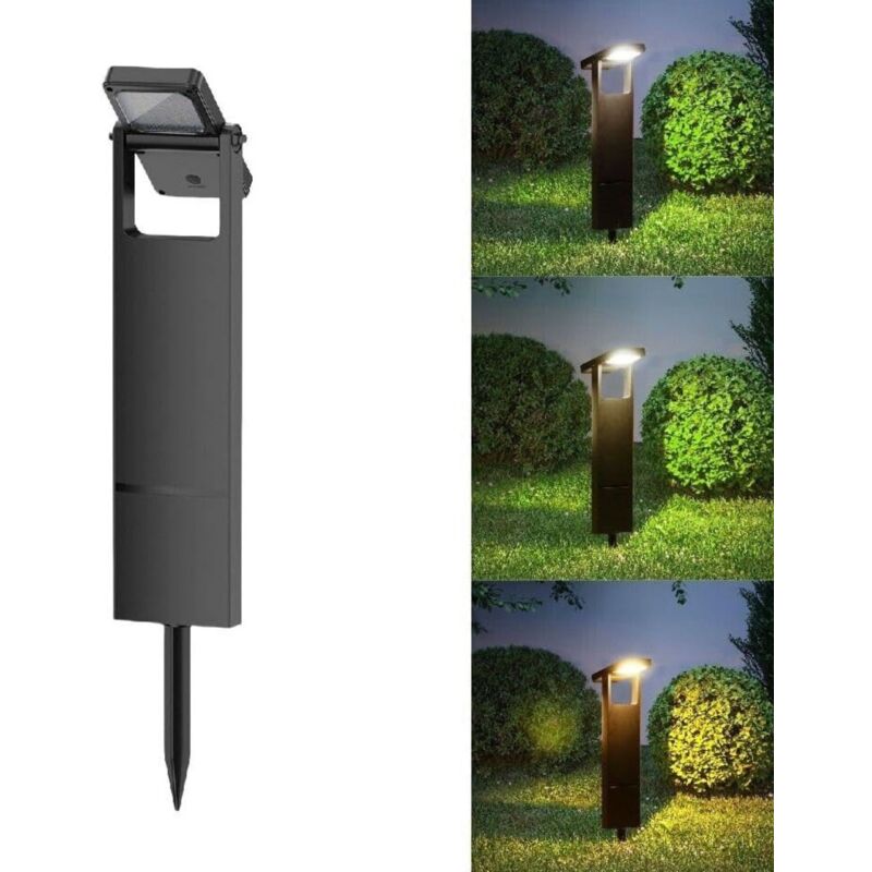 Faretto Solare da Giardino LED 200LM con Picchetto, Luce Regolabile 3000K 4000K 6500K, Testa Inclinabile, IP65 Impermeabile, Lampada Esterno ABS per
