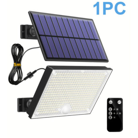 Faretto solare impermeabile, illuminazione solare per esterni, illuminazione esterna con telecomando, adatta per giardini, garage, patii e vialetti.