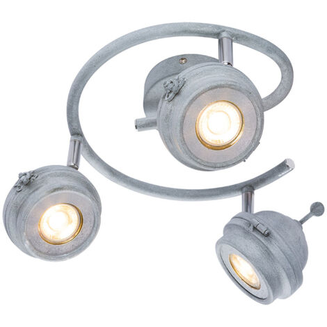 Faretto Spotrondell plafoniera plafoniera soggiorno cucina, 3 faretti mobili, metallo grigio antico, 3x GU10 LED 5 watt 340 lumen bianco caldo, DxH 34x16 cm