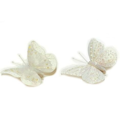Farfalla bianca rosa addobbi decorazioni per albero di natale 6pz palline sfere ornamenti casa negozi vetrine particolari 18 cm