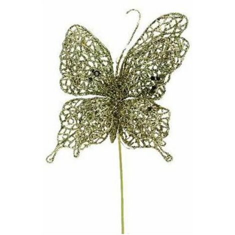 Farfalla con gambo corto per decorazione addobbo albero di natale - colore oro