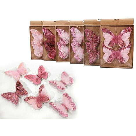 Farfalla rosa antico addobbi decorazioni per albero di natale 6pz ornamenti casa negozi vetrine particolari 18 cm
