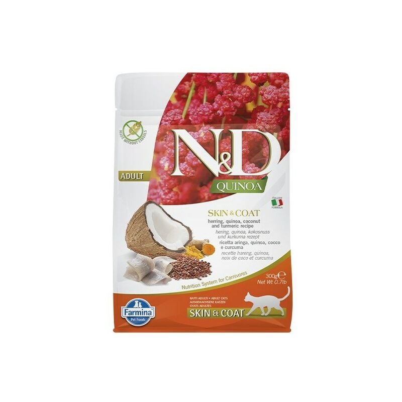 N&d Quinoa Skin&Coat Cat Hareng and Coconut Adult - nourriture sèche pour chat - 300 g - Farmina