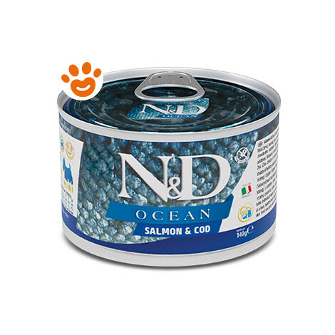 Farmina Dog N&D Ocean Adult Mini Salmone e Merluzzo  - Farmina Dog N&D Ocean Adult Mini Salmone e Merluzzo - Lattina Da 140 Gr