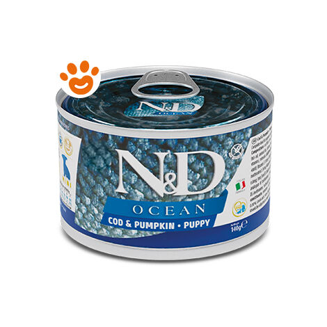 Farmina Dog N&D Ocean Puppy Mini Merluzzo e Zucca  - Farmina Dog N&D Ocean Puppy Mini Merluzzo e Zucca - Lattina Da 140 Gr