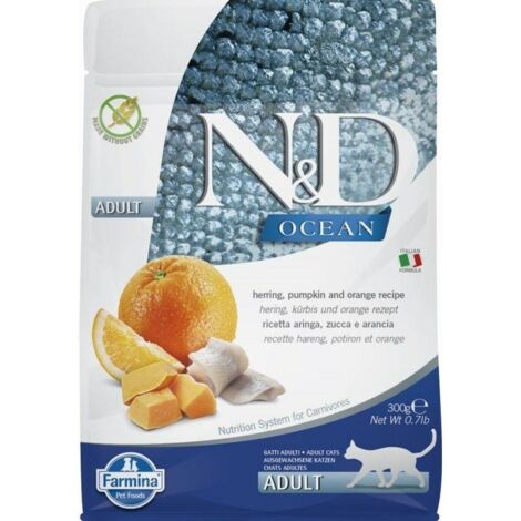 Farmina n&d ocean cat herring, pumpkin and orange adult - comida seca para gatos - 300 g