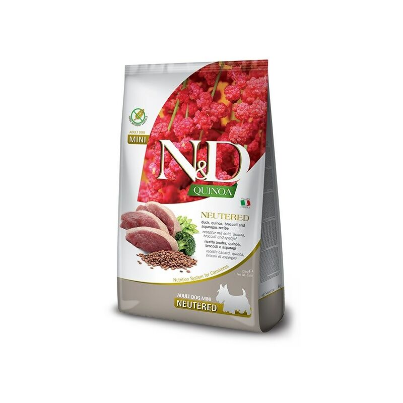 N&d Quinoa Dog Canard, Brocoli, Asparagus Neutered Adult Mini - nourriture sèche pour chien - 2,5 kg - Farmina