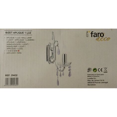 Faro 29432 - BIZET Applique 1 lumière Ampoule E14 60W non incluse
