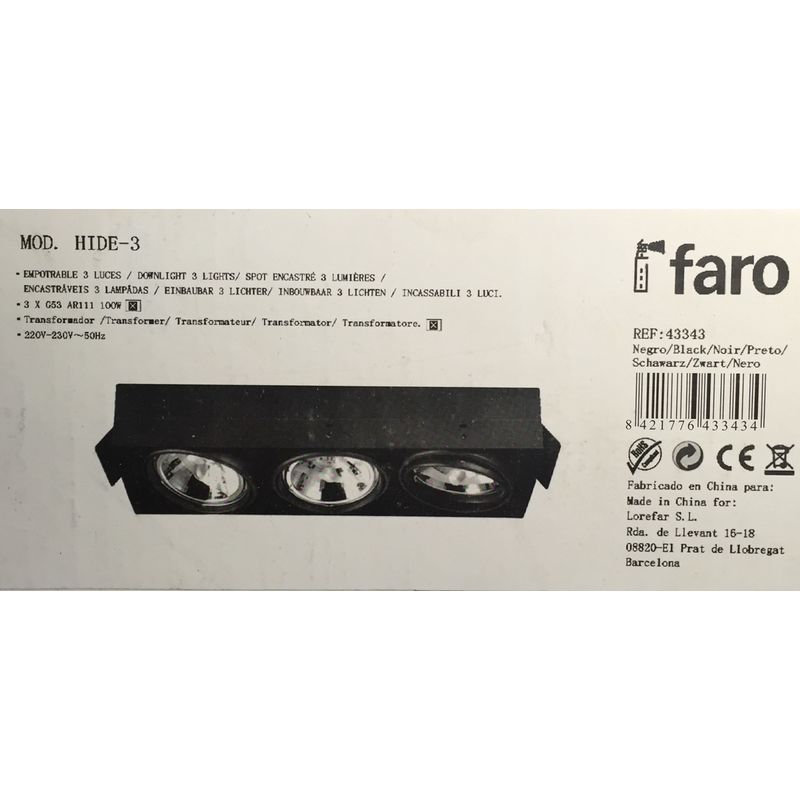 

Faro 43343 - Hide 3 empotrado 3 luces - AR111 G53 100W