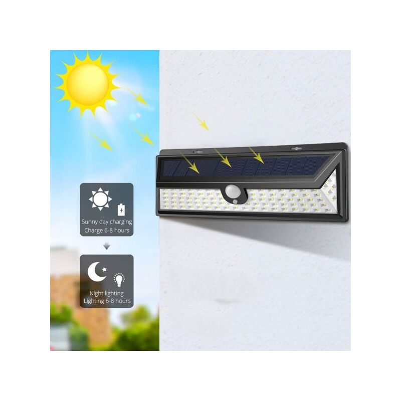 Image of Trade Shop Traesio - Trade Shop - Faro 92 Led Con Pannello Solare e Sensore Di Movimento Faretto Crepuscolare 30w