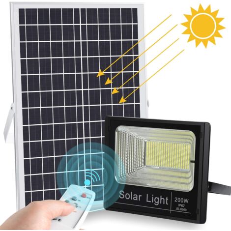 Faro A Led Da 200W Smd IP67 Solare Con Sensore Crepuscolare E Telecomando