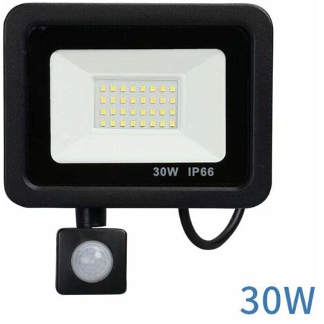 Faro a LED da 30 W, nero, con rilevamento del corpo umano, impermeabile, adatto per illuminazione esterna.