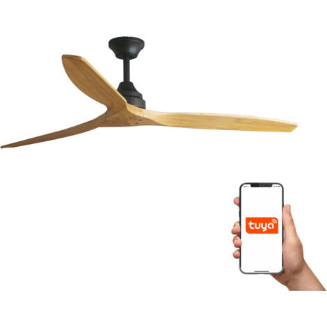 Faro Alo Sistema inteligente Tuya de madera, grande, 3 aspas, negro mate