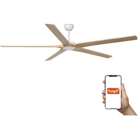 Faro Bigwood Ventilateur de plafond XL 5 pales, blanc mat, pin, système intelligent Tuya