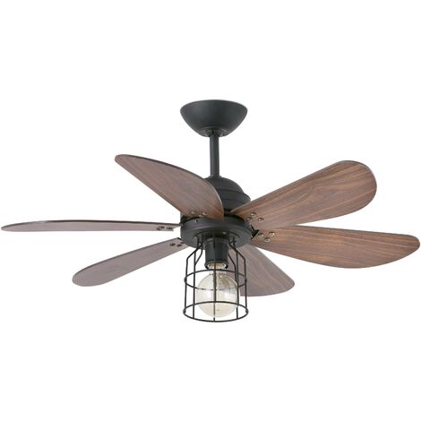 main image of "Faro Chicago 1 Light Small Ceiling Fan Black, Walnut with Light, E27"