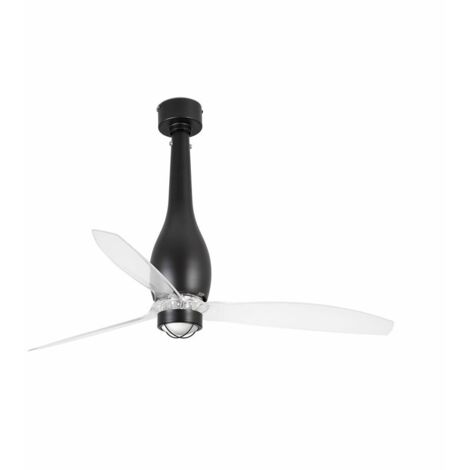 Faro ETERFAN LED Negro Mate, Ventilador de Techo Transparente con Motor DC, 3000K