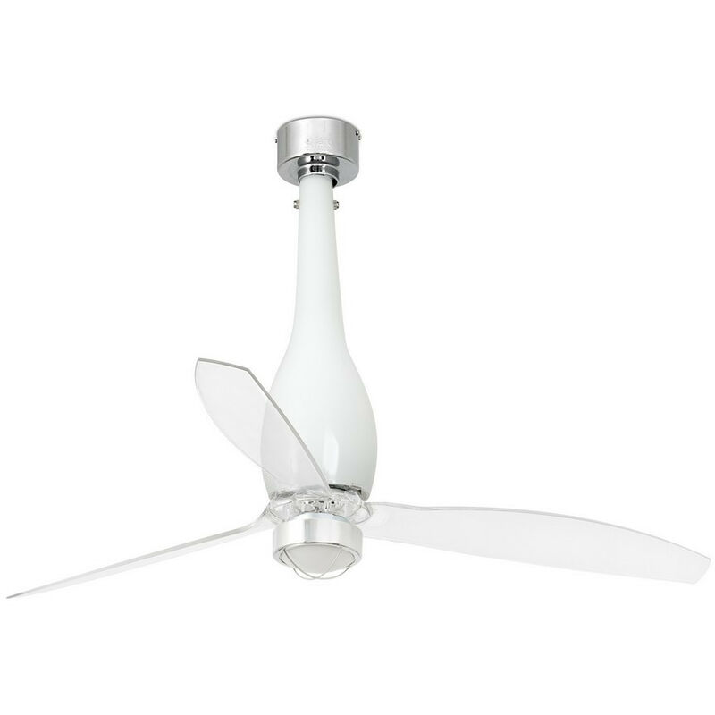 Faro Barcelona - Faro eterfan - led Shiny White, Transparent Ceiling Fan with dc Motor Smart - Remote Included