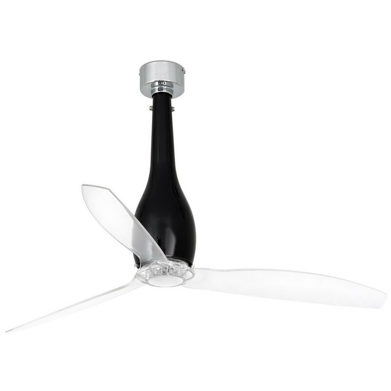 Faro Barcelona - Faro eterfan - Shiny Black, Transparent Ceiling Fan With dc Motor Smart - Remote Included