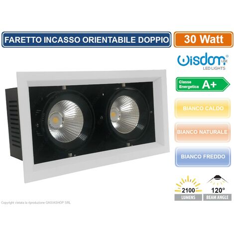 Faretto da incasso rettangolare con doppio spot orientabile 22W 38D -  Metallo Colore Bianco