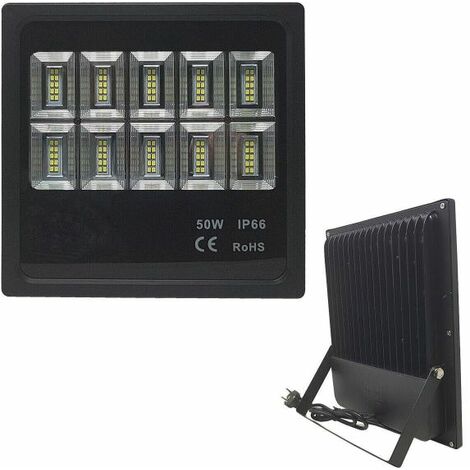 Faro faretto led da esterno proiettore 50W con staffa luce bianca 6000K IP65