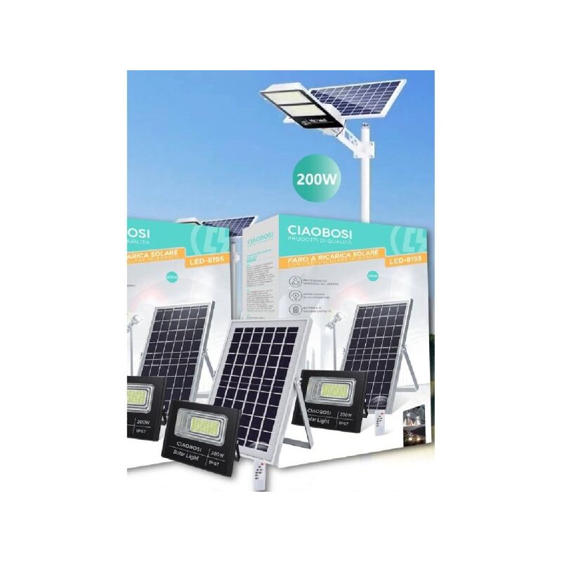 Image of Trade Shop - Faro Faretto Led Pannello Solare Fotovoltaico Ip67 200w Con Telecomando Led-8195