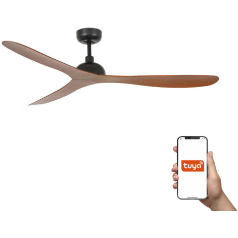 Faro Gotland Ventilador de techo grande de 3 aspas, color negro mate y nogal, sistema inteligente Tuya