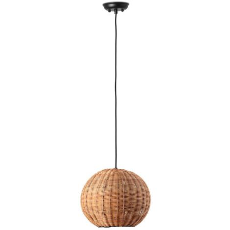 Faro HAKA Schwarz, Rattan Globe Pendelleuchte 30cm 2700K